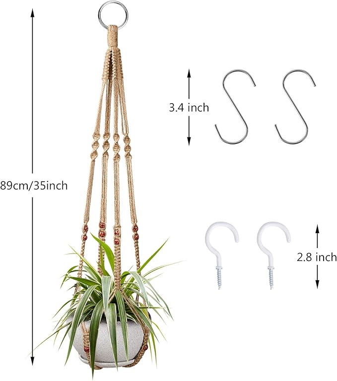 Augshy 2 Pcs Plant Hangers Hanging Plant Holder for Indoor Outdoor Decor Macrame Hanging Planter Basket with 4 Hooks(35 Inch)