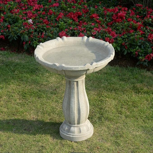 Bird Bath for Outdoor - 26'' Tall Resin Stone Modeling Design Birdbaths, Lightweight and Durable - Enhance Your Outside Garden with This Stunning Water Feature (Ivory White)