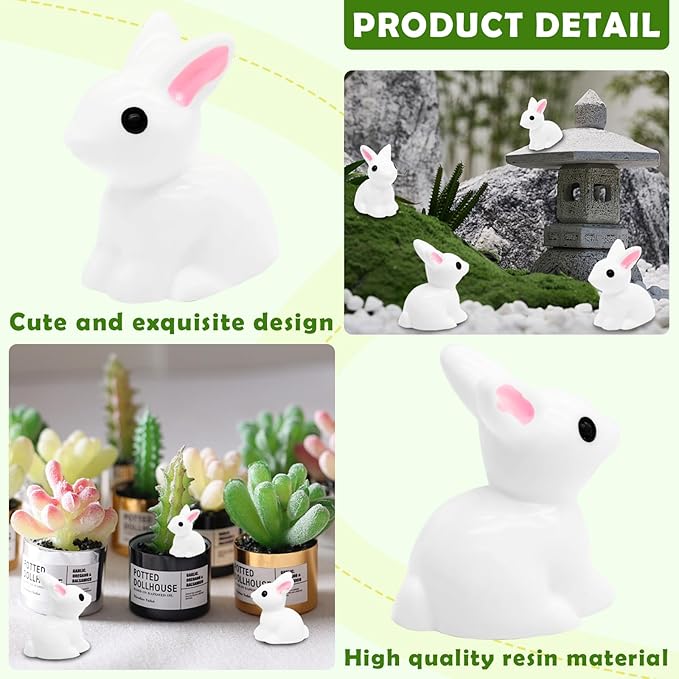 80Pcs Mini Rabbits Resin Tiny Rabbits Miniature Decoration Figurines Ducks Dollhouse Garden Decor Plastic Mini Animals Micro Landscape Ornament Cake DIY Craft