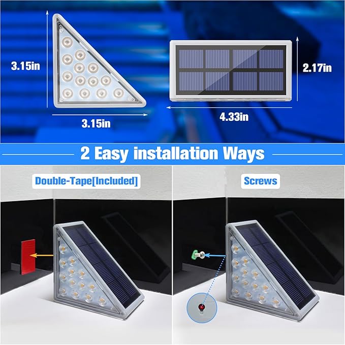 VOLISUN Solar Stair Lights 12 Pack, Solar Step Lights Outdoor Waterproof IP67, LED Outdoor Step Light,Outdoor Light Decor for Garden Stair, Deck, Front Step and Front Porch（Blue Lighting）