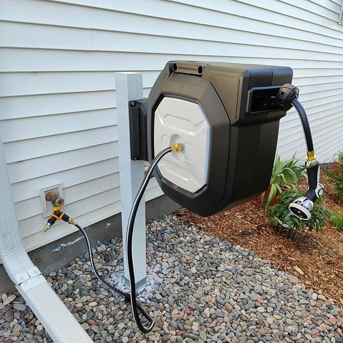 5/8" x 100 ft Heavy Duty Retractable Garden Hose Reel by HOZEREEL, Outdoor Garden Hose Reels - Self Retract Wall Mount Hose Reel Automatic Storage, Any Length Lock, 10 Pattern Nozzle