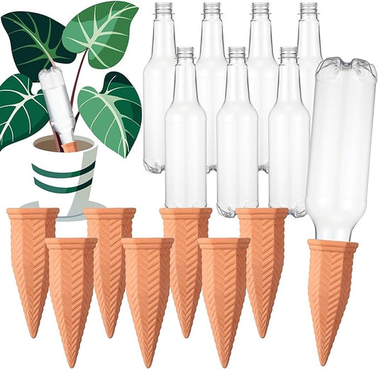 Baderke 8 Pack Plant Self Watering Spikes with 8 Pack 500 ml Plastic Wine Bottles, Automatic Terracotta Self Watering Devices for Garden Indoor Outdoor Plant