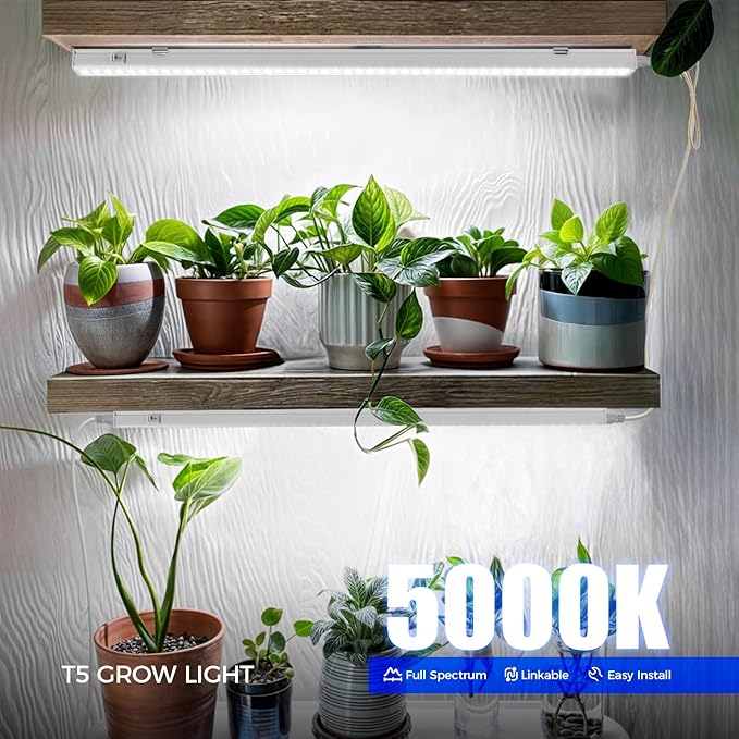Barrina T5 Grow Lights for Indoor Plants Full Spectrum, 2FT 40W (4 X 10W) Indoor Plant Light with Separate Switch, Linkable Grow Lamp, Indoor Plant Lights for Growth with White Cover, 5000K, 4 Packs