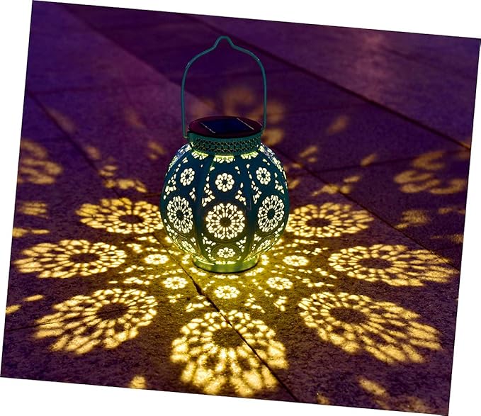 Bohemian Garden Solar Lanterns, Set of 2 Moroccan Outdoor Waterproof Landscape Solar Lights for Backyard Pathway Patio Tree Table Decor (Turquoise)