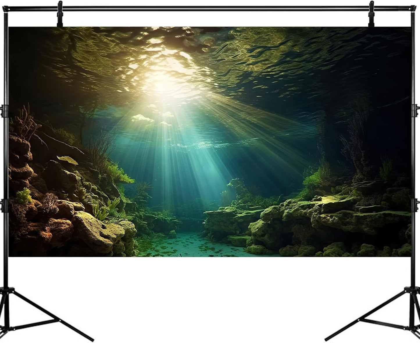 Fish Tank Background Under The Sea Aquarium Background Ocean Floor Sunray Rock Terrarium Backgrounds Coral Reef Aquatic Plants Underwater Cave Aquarium Wallpaper for Fish Tank Decorations 48x18in
