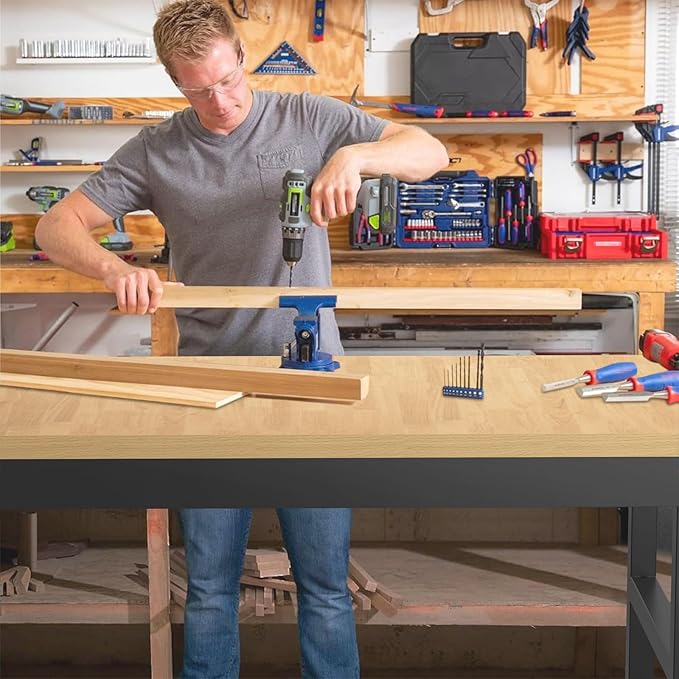 48" Adjustable Workbench,Heavy-Duty Work Table,3000 LBS Load Capacity Hardwood Workstation with Fixed feet,for Workshop, Garage