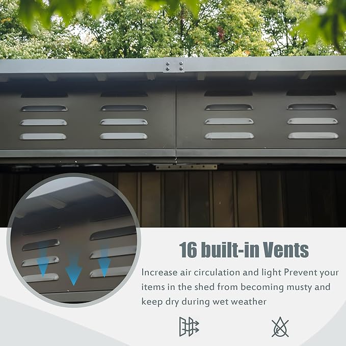 Domi Outdoor Storage Shed 5' x 3’, Metal Garden Shed with Galvanized Steel Frame for Bike, Tools, Lawn Mowers, Pool Toys, Outdoor Storage Cabinet with Lockable Door for Garden Lawn Patio (Dark Grey)