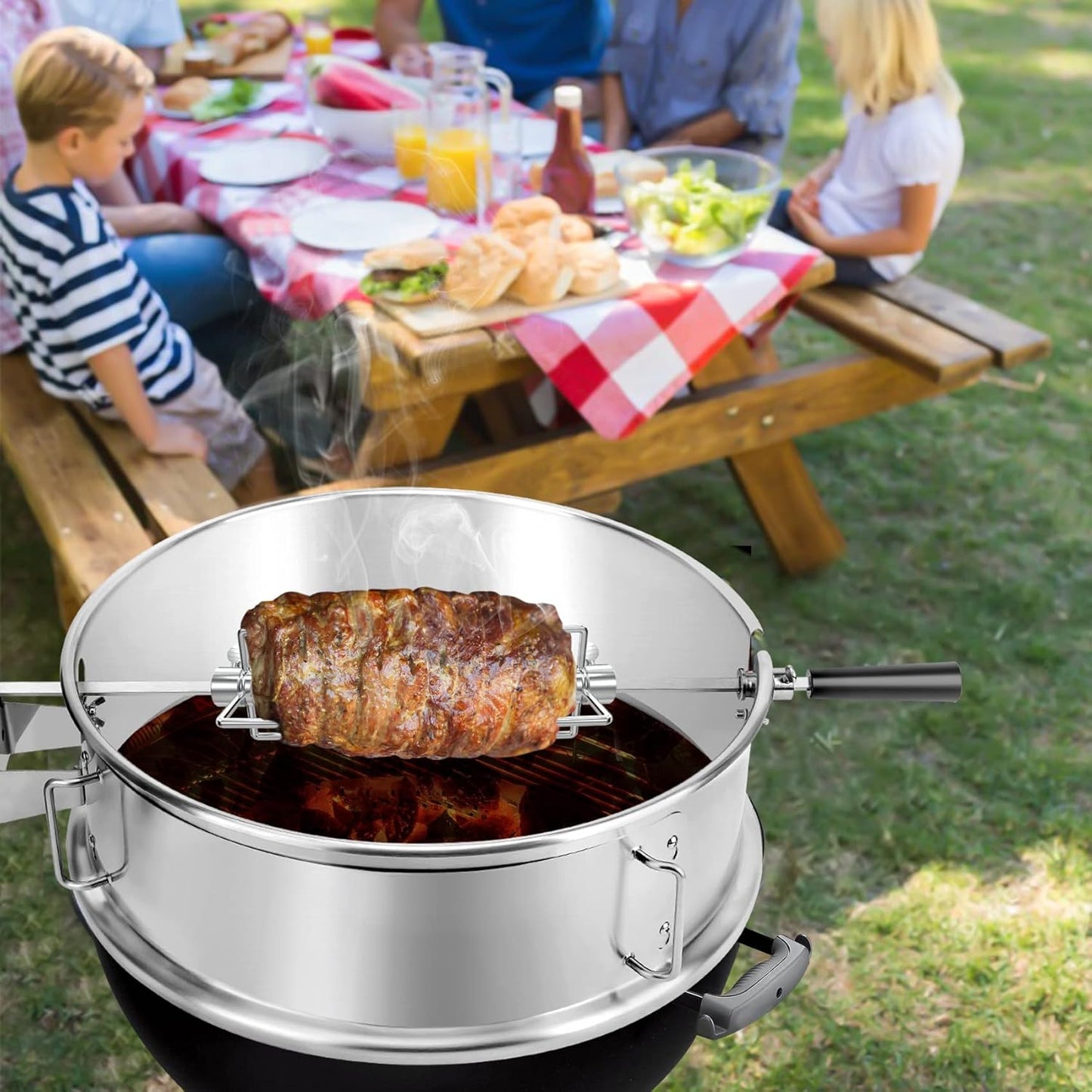 only fire Stainless Steel Multi-Purpose Rotisserie and Pizza Combo Kit for Weber 18" and Other Similar Kettle Grills - Include Pizza Peel and Pizza Stone