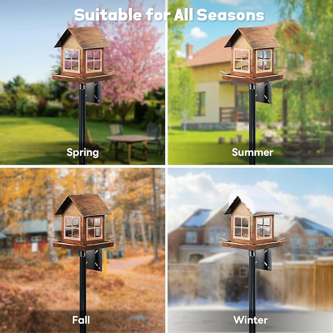 Bird Feeder Pole for Outdoors, 74.5 Inch Tall with 1-Inch Heavy Duty Steel Tube, 18 Inch Squirrel Baffle, 5-Prong Base, Adjustable Feeding Station for Bird feeders for Outdoors birdbath