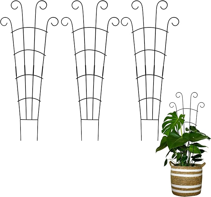 30 Inch Plant Trellis Indoor for Potted Plants 3 Pack Indoor Plant Trellis for Climbing Plants Stackable Houseplant Trellis Metal Garden Pot Trellis for Vine Ivy Support(30inch Black)