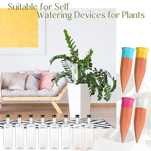 8 Pack Plant Watering Devices, Terracotta Self Watering Spikes with 25 oz Plastic Wine Bottles, Slow Release Plant Waterer Self Watering Planter for Vacation Indoor Outdoor Plant