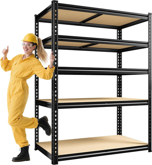 72" H Garage Shelving, 5 Tier Storage Shelves Load 2500 lbs, Adjustable Garage Shelves, Metal Shelving Unit for Warehouse, Basement, Pantry, 40" Wx 16" D x 72" H, Black
