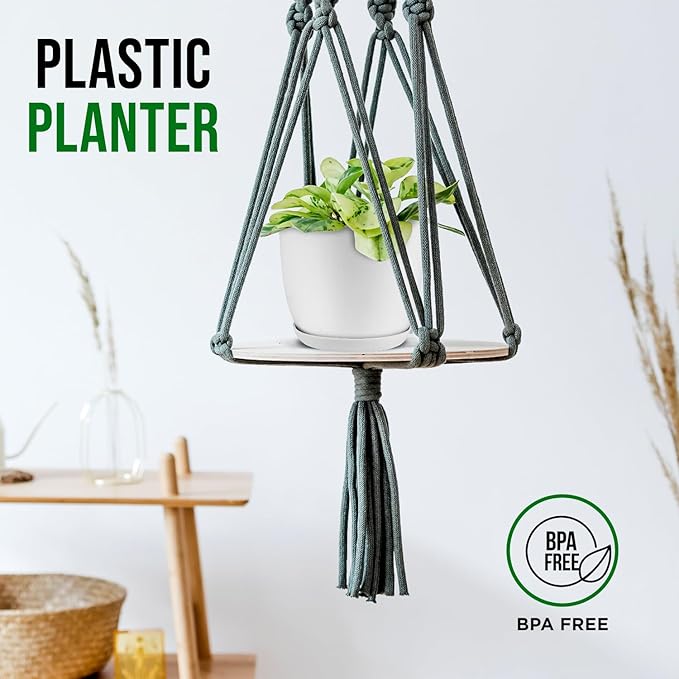 Eco Friendly Plant Pot Set - 10-Pack Home Decor Flower Indoor and Outdoor Plastic Pots with Drainage Holes, Assorted Sizes (7", 6.6", 6", 5.3", 4.8") - Stackable Garden Versatile Planters