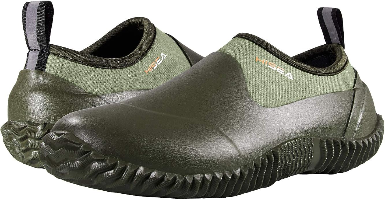 HISEA Unisex Waterproof Garden Shoes, Men's Rubber Rain Boots Women's Ankle Rain Shoes Neoprene Camp Booties Outdoor Slip-On Footwear for Gardening, Farming, Camping, Car Wash, Lawn Care and Yard Work