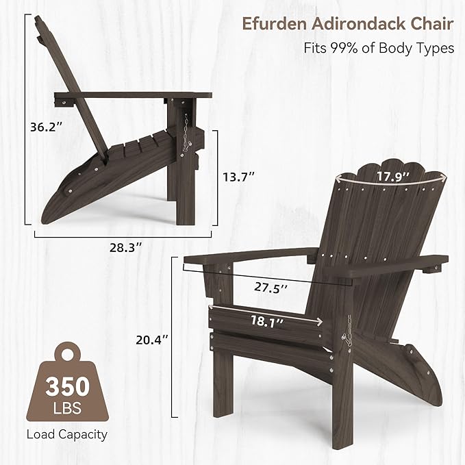 Set of 4 Folding Adirondack Chairs, Heavy Duty Weather-Resistant Patio Chairs with Wide Armrests & Ergonomic High Back, HDPE Fire Pit Seating for Backyard, Garden, Porch - Dark Brown
