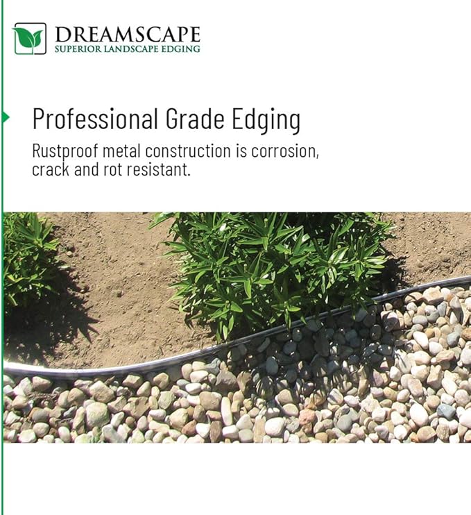 Dreamscape E-Z Edge Aluminum Landscape Edging - 4 Strips, 6ft Each (24ft Total), Mill Finish (Natural Aluminum) - Professional Quality Landscaping Border, Metal Divider for Lawn, Garden, Flowerbed