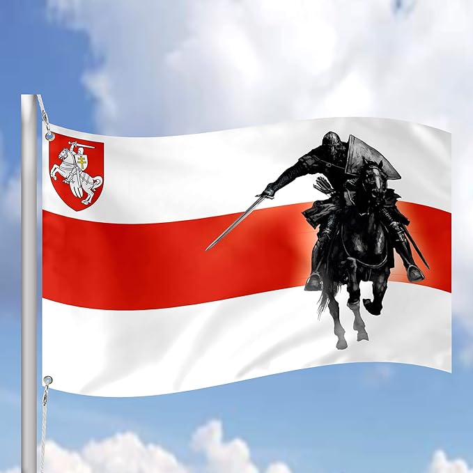 Belarus Knight Flag 3x5 Feet – Resistance Symbol with Knight On Horseback, Brass Grommets for Protests and Solidarity, Lightweight and Easy to Hang on Flagpoles, Built to Withstand Outdoor Conditions