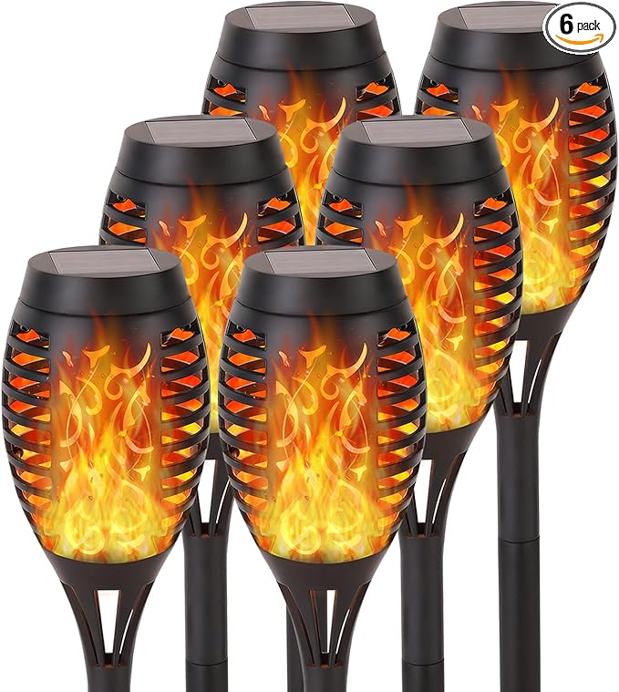 Solar Lights Outdoor, 6Pack Solar Torch Light with Flickering Flame for Garden Decor, Waterproof Outdoor Lighting Landscape, LED Flame Torches for Outside Patio Pathway Yard Decorations