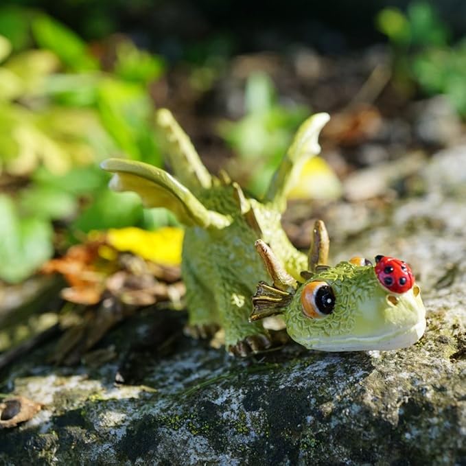 Top Collection 4414 Miniature Fairy Garden & Terrarium Mini Dragon Playing with Ladybug Statue, Small
