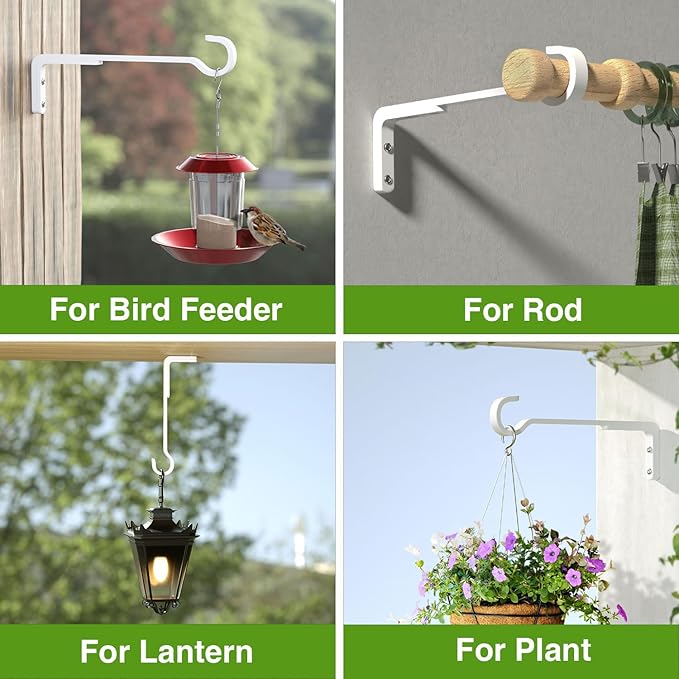 8 Inch 2 Pack White Heavy Duty Outdoor Plant Hangers for Hanging Baskets, Iron Hanging Plant Brackets for Hanging Plants Outside, Metal Plant Hooks Plant Wall Hooks for Hanging Lantern, Bird Feeder