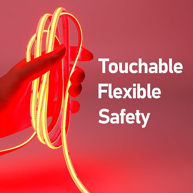 32.8ft(10M) DC 24V Red COB LED Strip Light IP65 Waterproof 3840LEDs Uniform Glow Dotless Flexible LED Tape Lights for DIY Garden Backyard Hallways Stairs Decoration(No Power Supply)