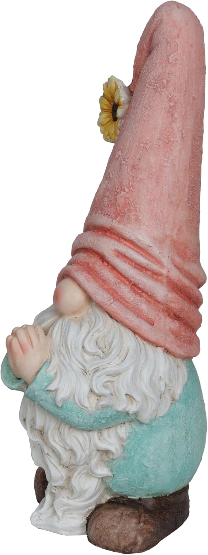 Alpine Corporation MCC846 Indoor/Outdoor Praying Gnome with Sunflower Garden Statue, Peaceful Gnome Statue w/Hat, 23" H, Pink