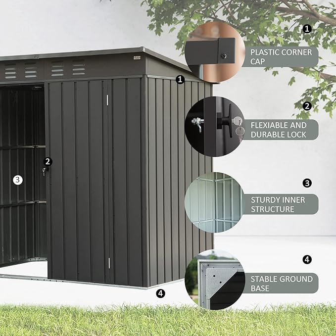 Domi Outdoor 5’ x 3’ Storage Shed, Metal Sheds Tool Storage Slope Roof with Lockable Door & Air Vents, Outdoor Galvanized Steel Sheds for Backyard,Garden,Patio,Lawn