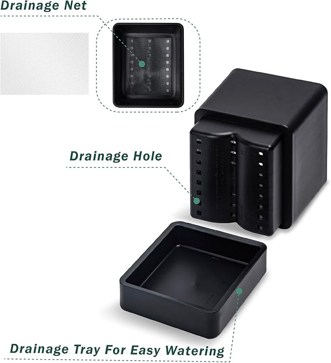 4 Inch Herb Planter Pot, Plastic Planter with Drainage Holes and Saucer, Modern Decorative Gardening Pot for Indoor Plants, Flowers, Herbs, Succulents, Black, Set of 3, 76-Y-B-3