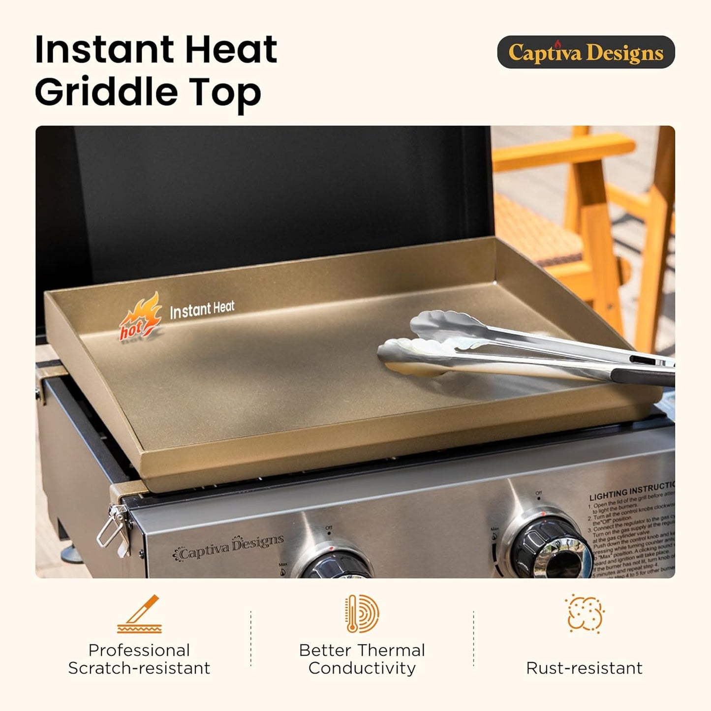 Captiva Designs 17 Inch 2 Burner Portable Propane Gas Griddle Grill with Lid, Outdoor Foldable Flat Top Grill with Stand for Barbecue, Camping and Tailgating
