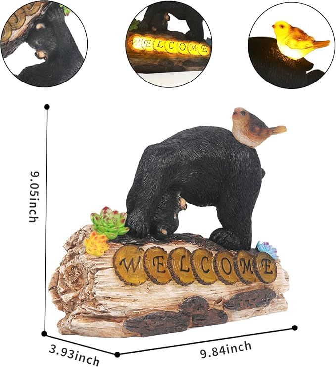 Bear Garden Decorations,Bear Solar Lights Outdoor Garden,Outdoor Solar Lights for Yard Decorations,Bear Garden Welcome Plaque Statue。