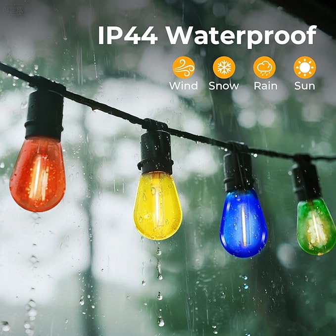 24 Pack S14 Colored LED String Light Bulbs, 1W Plastic Shatterproof Replacement Bulbs for Outdoor Patio Backyard Lights, E26 Medium Base, Warm White 2200K, Dimmable, Red/Green/Blue/Orange