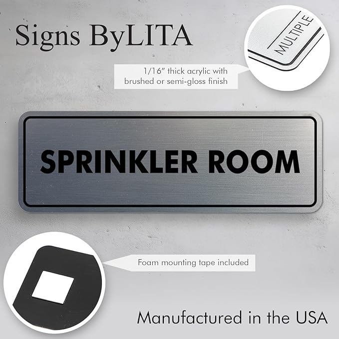 Signs ByLITA Standard Sprinkler Room Sign (Walnut) - Medium 2 Pack