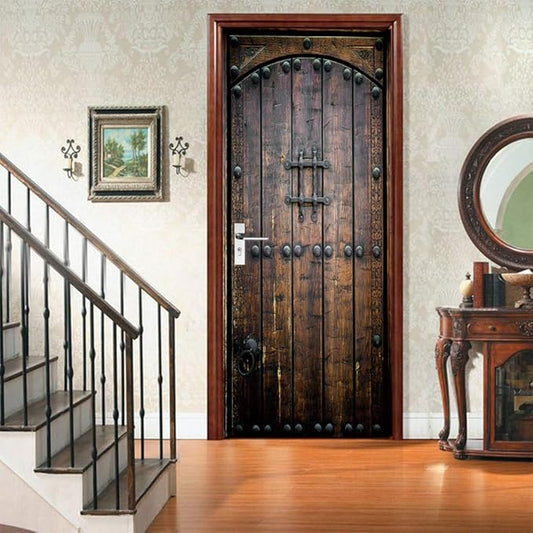3D Peel & Stick Murals - Wooden Door Wallpaper - Self-Adhesive, Removable PVC, Waterproof - Bedroom/Living Room Decor - 34.6 x 78.7 inch