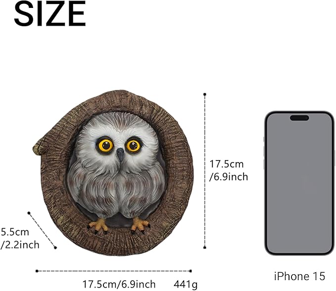 Baby Owl Resin Tree Face, Owlet Tree Hugger, Outdoor Sculpture for Tree Decorations, Whimsical Owl Garden Ornament, Tree Statue Peeker, Patio Yard Lawn Porch Decor, Durable & Waterproof Garden Present