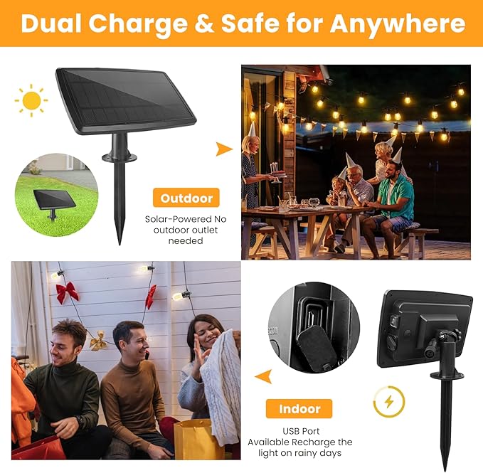 208FT(196+12) Solar String Lights Outdoor Waterproof, Solar Powered Patio Light with 60+3 Dimmable S14 Edison Bulbs Shatterproof & Remote Control, Solar String Lights for Outside Garden Backyard