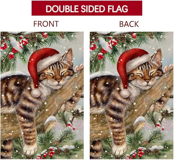BLKWHT Winter Cat House Flag 28 x 40 Vertical Double Sided Christmas Holiday Outside Decorations Burlap Yard Flag BW738-40