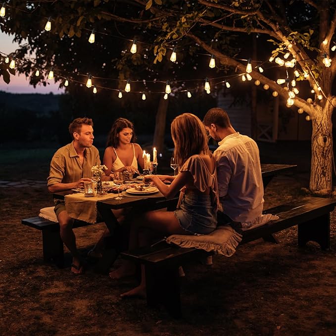 FOOMAN LED Outdoor String Lights, 100FT Outside Waterproof Patio Lights with 50+3 Shatterproof ST38 Edison Bulbs, 2700K Warm White Hanging Light, Dimmable Light for Back Yard Porch Party Gezebo