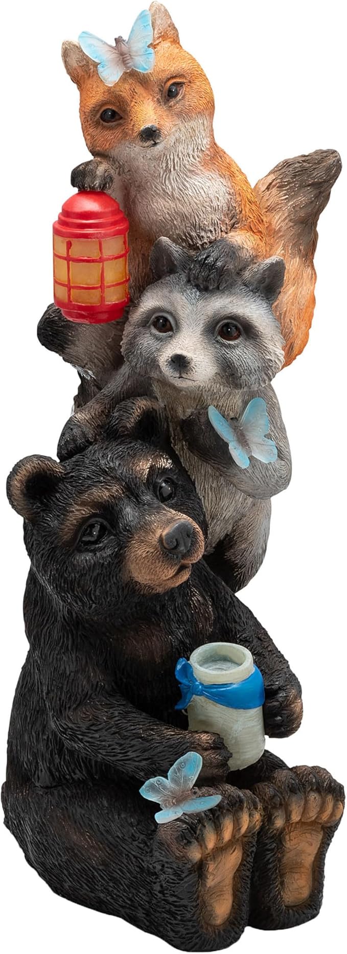 Alpine Corporation 19" Tall Outdoor Solar Powered Animal Friends Statue with LED Lights, Multicolor