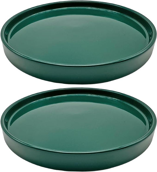 2 Pack Ceramic Plant Saucer Pot Tray 8 Inch, Planter Saucers 4 5 6 7 8 9 10 11 12 Inch for Indoors Outdoor, Durable Sturdy Flower Drainage Tray for Glazed Pots Base (8.5 Inch Green)