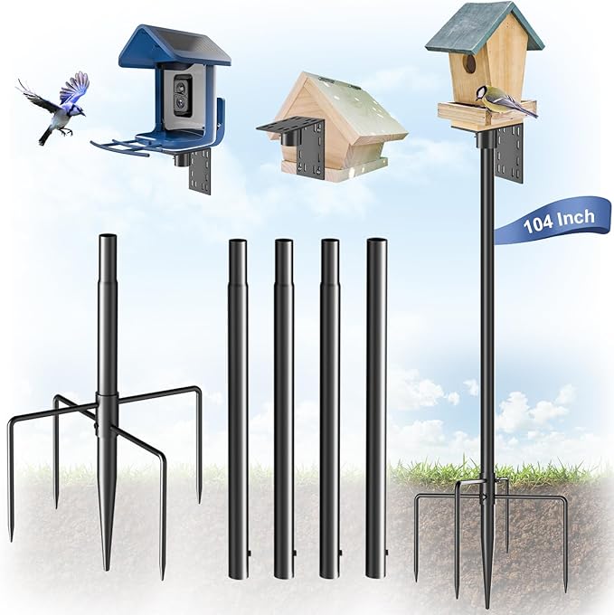 Bird Feeder Pole Stand – 104 Inch Height Feeding Station with 1-Inch Dia Heavy Duty for Hanging Feeders, Bird House Pole Mount Kit for Outdoor, Slip-Fit Connection