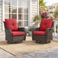 2 Pieces Outdoor Wicker Swivel Rocker Patio Chairs Set of 2, Cushions Red by Rilyson