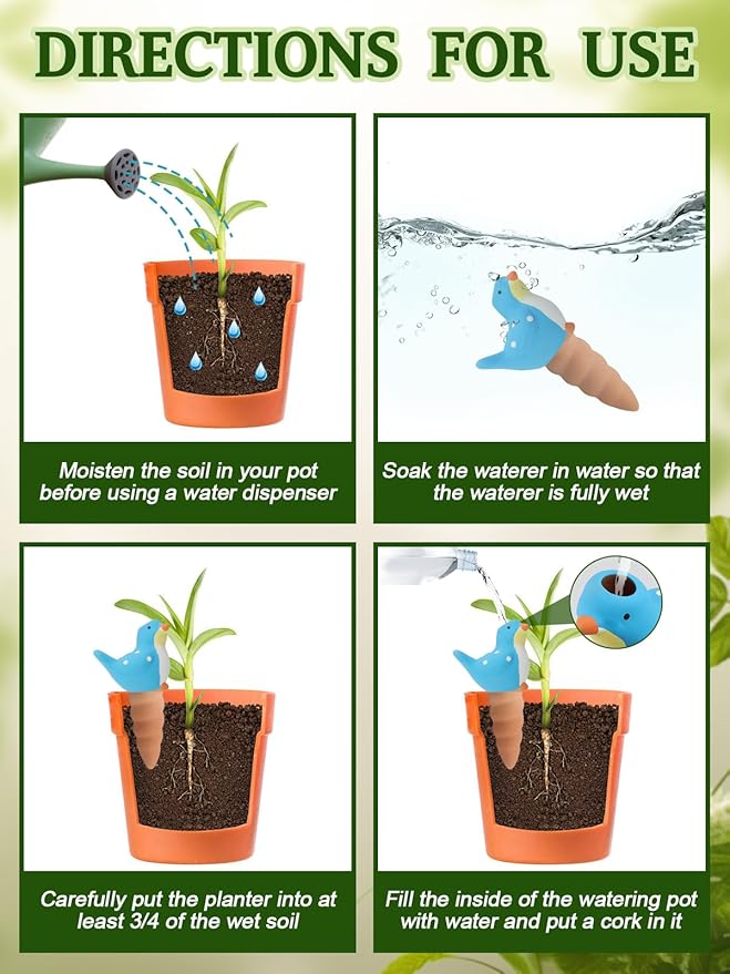 4Pcs Plant Watering Globes, Kalolary Bird Shape Self Watering Spikes Terracotta Drip Water Stakes Irrigation Watering Bulbs for Pot, Indoor, Outdoor, Vacation ﻿