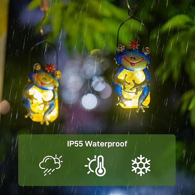 2 Pack Frog Solar Lantern,Jar Solar Lanterns Outdoor Waterproof Frog Hanging Solar Lantern,Outdoor Solar Lanterns with String Light for Garden Table Decor