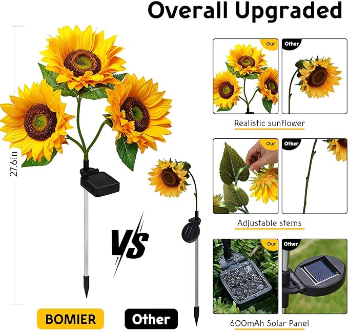 6 Pack Solar Sunflower Lights, Floral Theme, Yellow, Outdoor Garden Decor, Solar Flowers, Solar Lights for Outside Yard, Solar Sunflower Lights