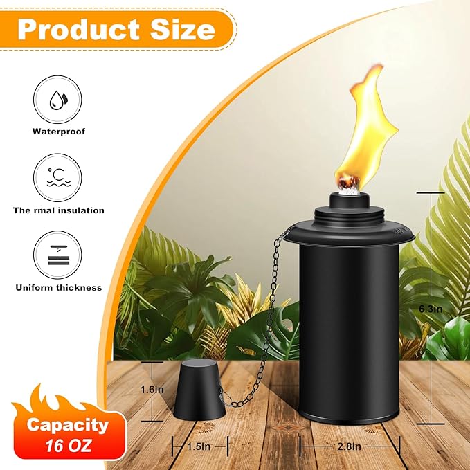 4 Pack Torch Canisters,16oz Replacement Torch Refillable Canisters with Wicks,Caps, Outdoor Citronella Fuel Torch Canister for Luau Party, DIY Garden Decor.