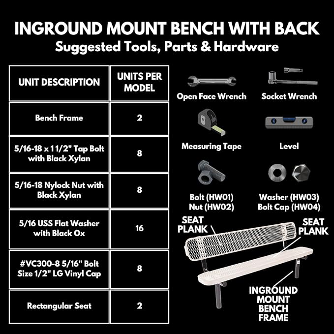 Coated Outdoor Furniture Heavy-Duty Outdoor Bench Thermoplastic Coated, Expanded Metal, Commercial-Grade Seating, Made in America (Inground with Back, 8 Ft, Textured Green)