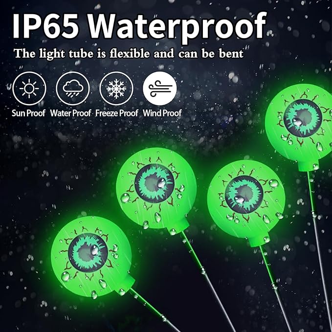 Aogist Halloween Decorations Eyeball Swaying Firefly Light Bright Long Standby Time Waterproof Outdoor Lights for Beautiful Spaces Garden Yard Lawn Pathway Porch Party Decor (Green, 2 Pack-12 LEDs)