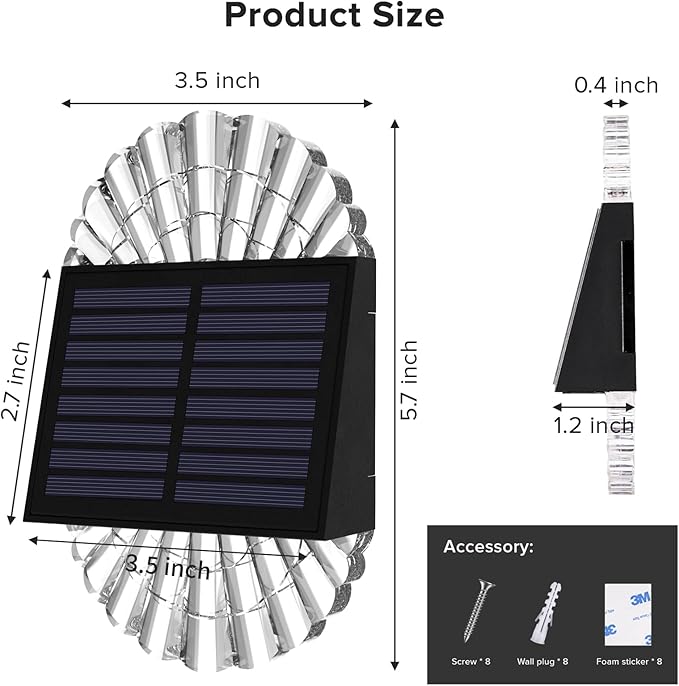 Solar Deck Post Lights, 6 Pack Fence Driveway Step Lights for Garden, Yard, Patio Decor - Outdoor Waterproof, Warm White, S-240