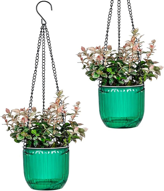 4.5 Inch 2 Pcs Self Watering Hanging Planter Indoor Plant Pots Drainage Holes, Outdoor Small Hanging Planters Flower Pot Basket, Visible Water Level, Plant Hanger Home Decor, Gardening