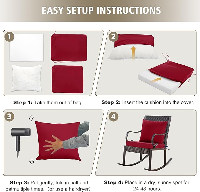 Outdoor Cushions for Patio Furniture, Waterproof Outdoor Chair Cushion w/Fade-Resistant, Removable & Machine-Washable Cover, 22x22 Inch, Deep Seat Sofa/Couch Pad Replacement – Set of 4, Burgundy